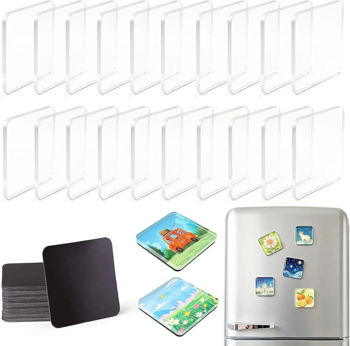 Clear Acrylic Fridge Magnets with Photo Frames (25-Pack)