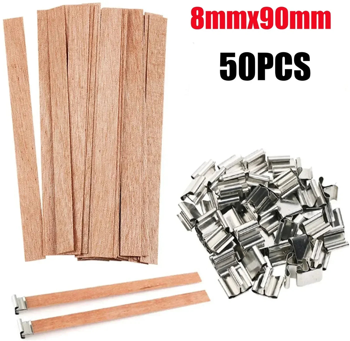 Un jeu de 50 chevilles en bois et de supports pour bougies en métal pour fabriquer des bougies à la cire de soja.
