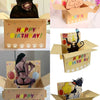 A set of humorous 3D pop-up birthday cards featuring a black dog, heart balloons, and confetti designs.