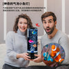 A woman and a man are holding a color-changing LED fish lamp, showing colorful fish lights.