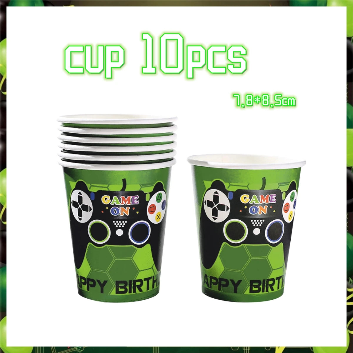 Green Video Game Birthday Party Supplies Kit with Gamepad Balloons