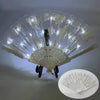 Elegant folding fan with traditional Chinese design featuring translucent white material and delicate floral patterns.