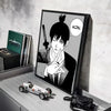 Anime wall art featuring a character with black hair and a speech bubble saying KON