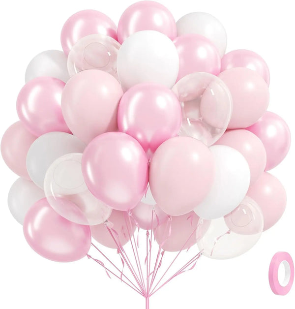 A bouquet of pink and white latex balloons for parties