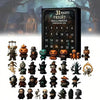 A collection of 31 Halloween figurines and a countdown box for a Halloween advent calendar.