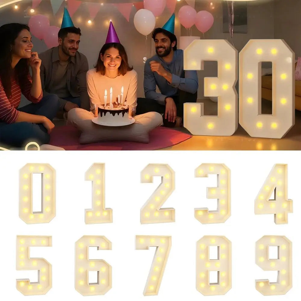 A set of LED light-up numbers from zero to nine displayed on a white background.
