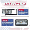 Installation guide showing how to insert a license plate into a frame and secure it with accessory screws.