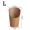 A brown disposable kraft paper French fry cup with dimensions 8.5cm wide and 13cm high.