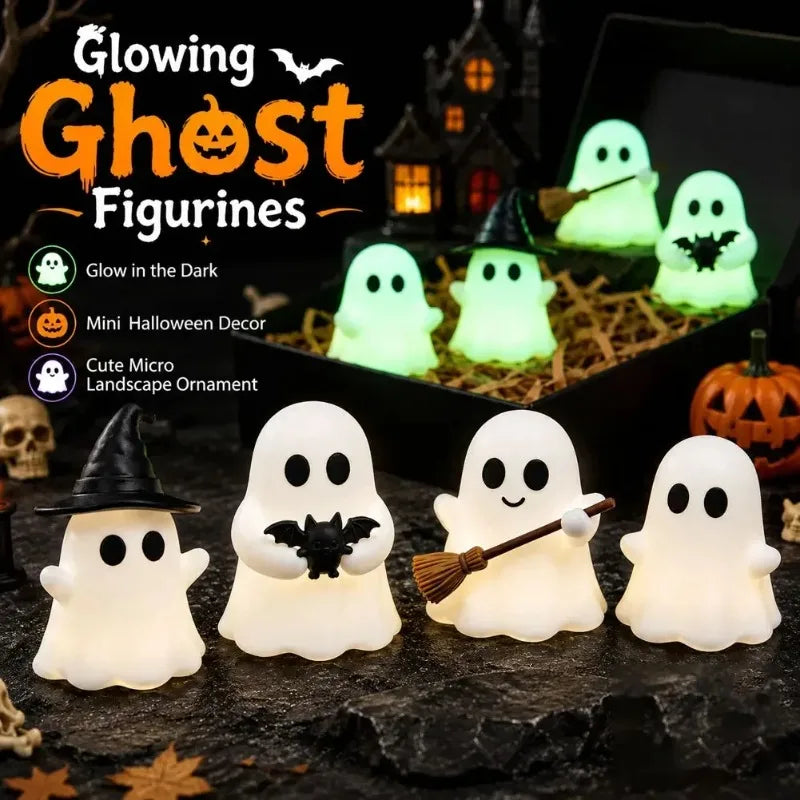Glow-in-the-Dark Mini Ghost Figurine for Halloween Décor