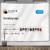 A social media post featuring Kanye West announcing he is taking naps, with engagement metrics and followers.