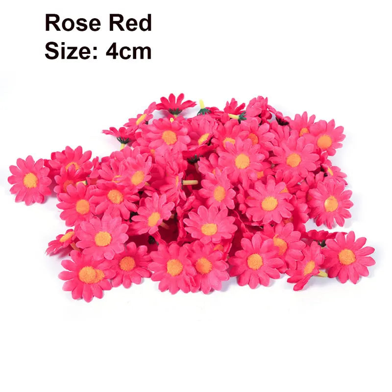 A pile of bright pink artificial rose red flowers, size 4cm.