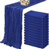 A set of ten terracotta semi-sheer cheesecloth table runners in deep blue fabric.