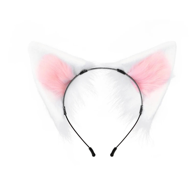Pink faux fur fox ears headband for cosplay and themed parties