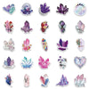 A collection of decorative crystal and gemstone stickers featuring various colors and shapes for laptops and water bottles.
