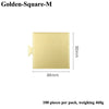 A rectangular metallic gold dessert cake board measuring 84mm by 90mm.