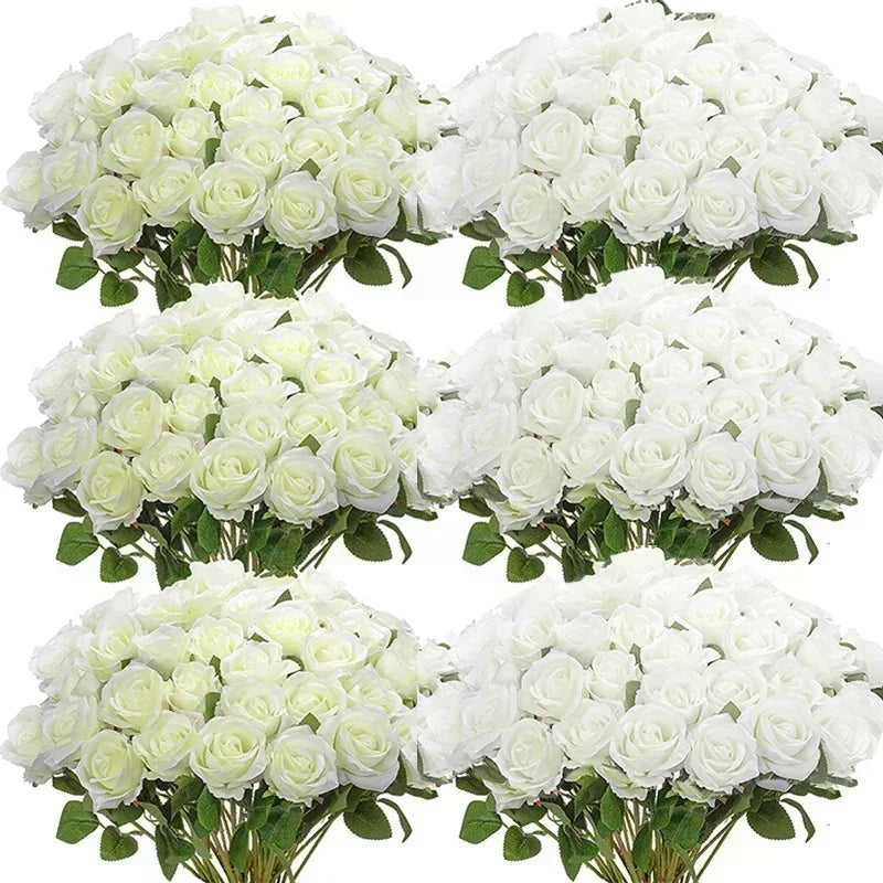 A bouquet of white artificial silk roses