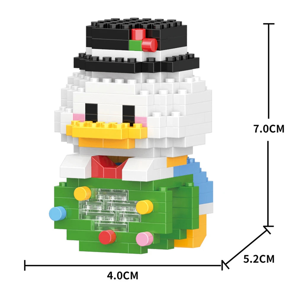 A white and black animal model built from micro building blocks, featuring yellow and green accents.
