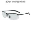 Black photochromic sunglasses with an alloy frame shown against a white background.