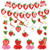 Strawberry theme birthday party decoration set featuring a banner and honeycomb ornaments