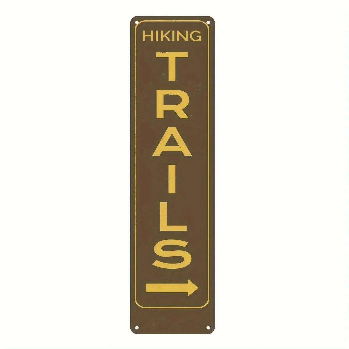 Vintage metal sign with the word TRAILS on it, used for hiking or trail context.