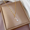 Gold Stainless Steel Crystal Cross Pendant Necklace