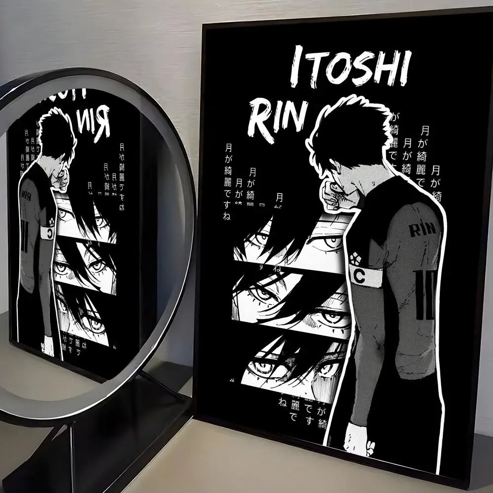A canvas print featuring the title ITOSHI RIN in a stylized, black and white illustration of a character.