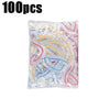 A pile of 100 disposable elastic bowl covers for food wrap in various colors like red, yellow, and blue.