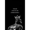A close-up, black and white photo of a basketball player's silhouette with a crown above his head.