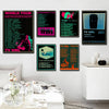 A collection of nine vintage TV Girl music posters featuring various album art and band photos displayed on a white wall.