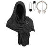 Black hooded cloak cape with Viking brooch and a silver horseshoe necklace