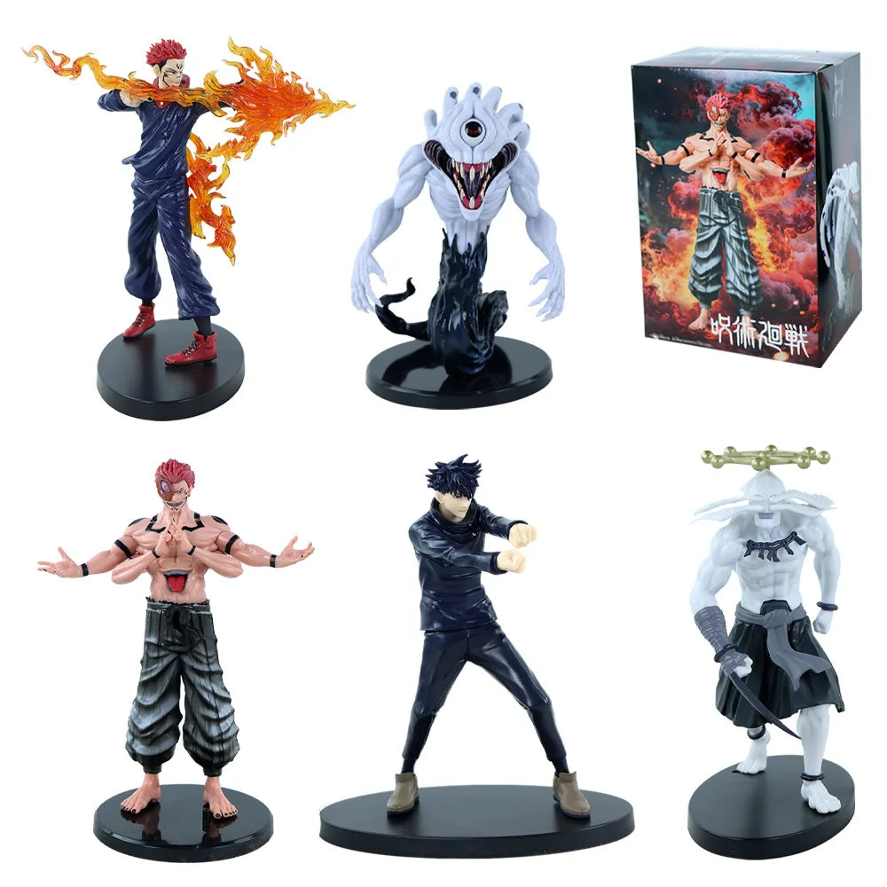 A set of two anime scene figurines featuring a character in a dark suit and a monster-like figure.