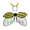A headband with yellow and black stripes and a pair of iridescent insect wings.
