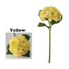A single stem of yellow artificial hydrangea flowers.