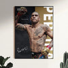 A portrait of boxer Alex Pereira with tattoos and a determined expression, displayed as motivational canvas wall art.