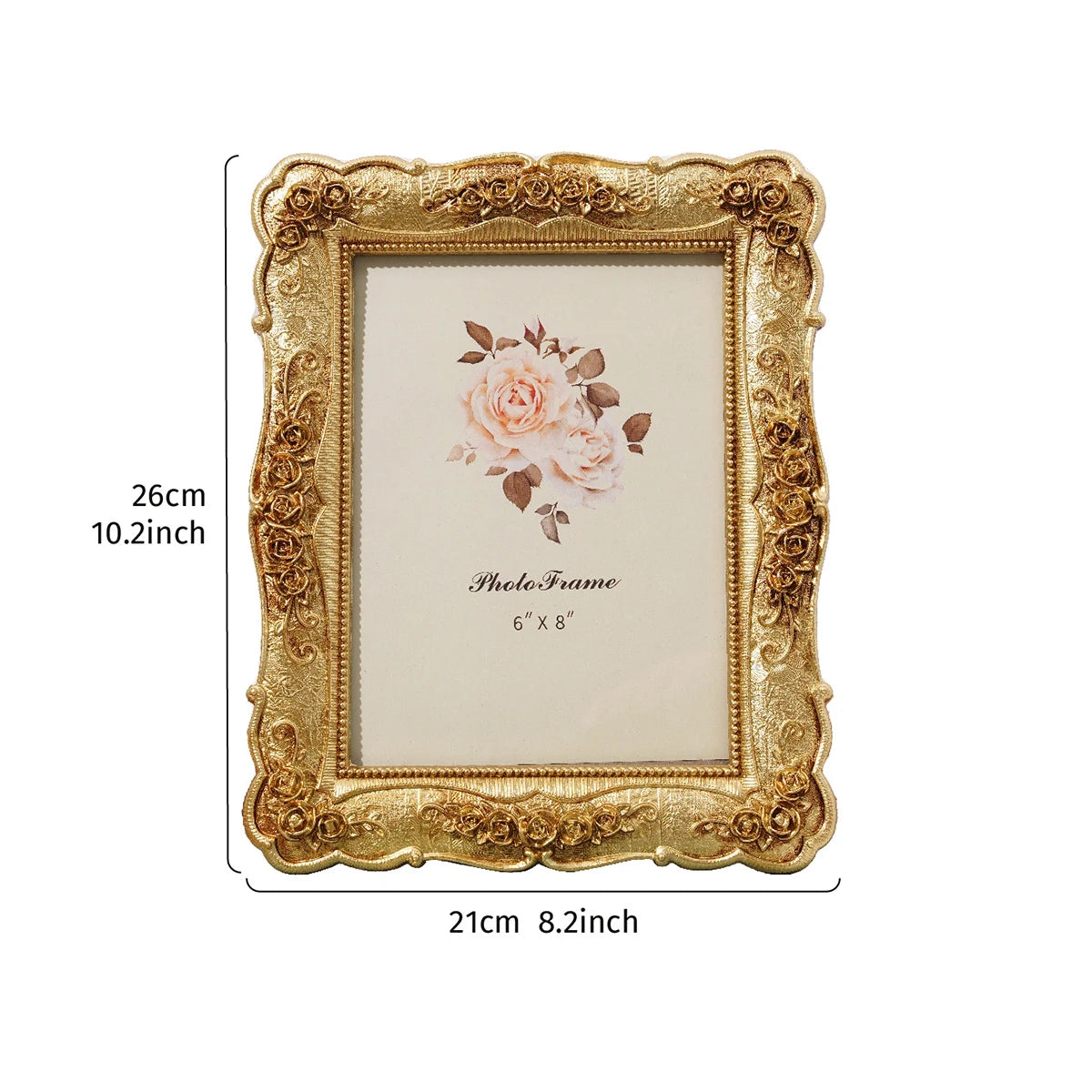 Elegant Golden Rose Resin Photo Frame