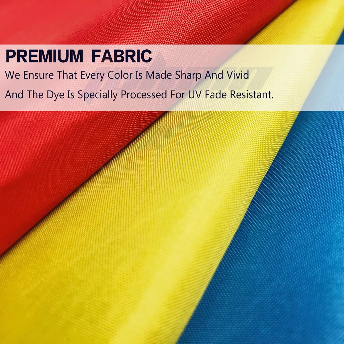 Close-up of a fabric banner displaying the red, yellow, and blue colors of the Mexican flag.