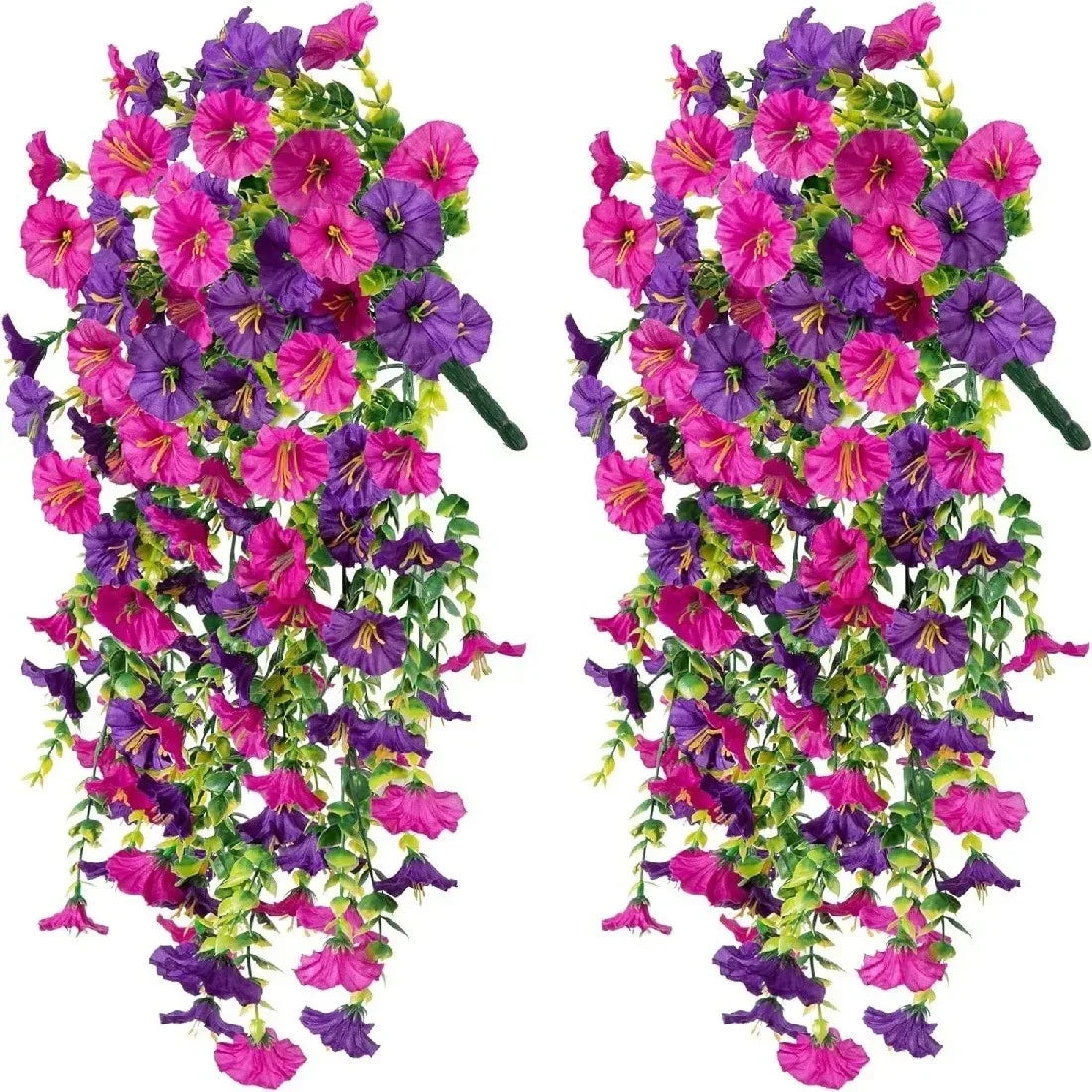Artificial morning glory hanging vines in shades of purple and pink for floral decor