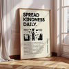 A framed canvas print with the text Spread Kindness Daily featuring illustrations of people showing kindness and compassion.