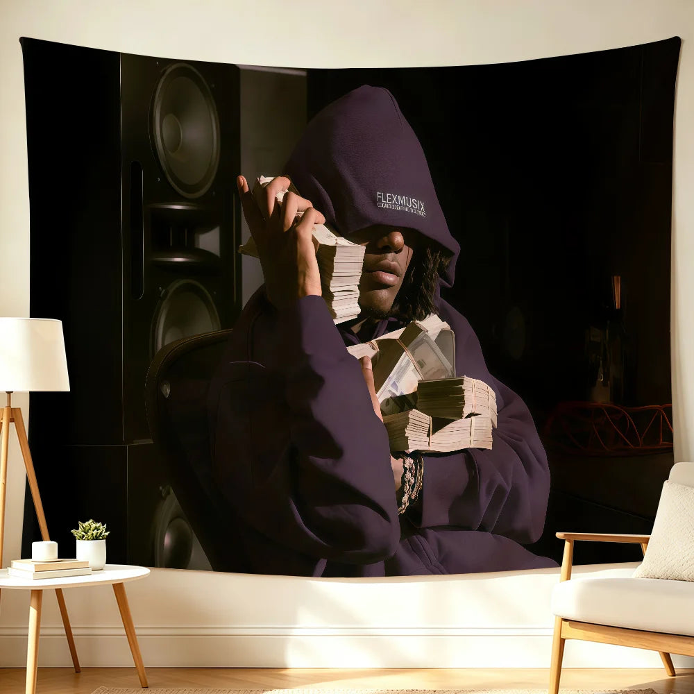 A person wearing a dark purple hoodie is looking at their hands, set against a black background with a logo.