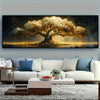 Large horizontal canvas wall art featuring a dramatic golden tree silhouette against a dark, starry night sky.