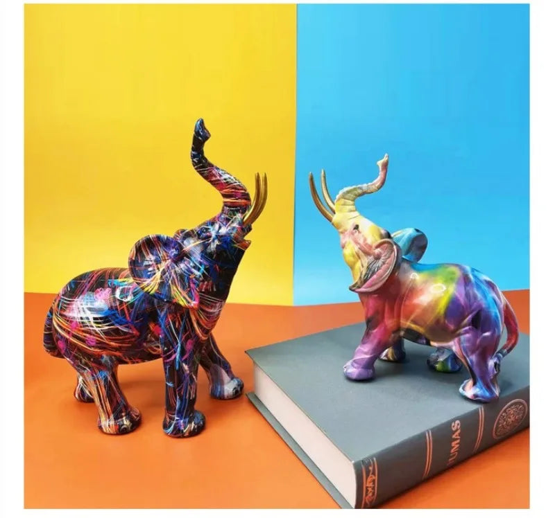 Colorful Elephant Resin Figurine for Home Decor