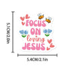 Pink and blue heart stickers featuring a Jesus phrase with a bee design