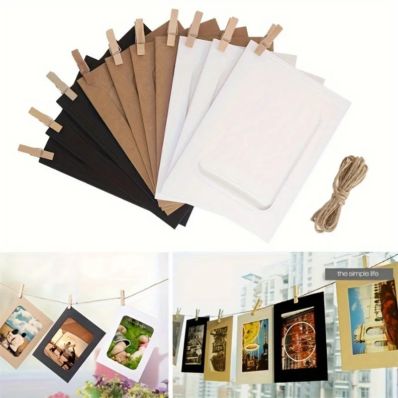 A collection of vintage kraft paper photo frames in various shades and sizes.