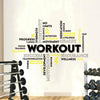 A wall decal featuring motivational fitness words like POWER, SUCCESS, and HEALTH arranged in a tree-like structure.