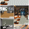 A series of images showing wood grain self-adhesive wall and floor decals in various tones and textures.