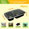 Black leak-resistant meal prep containers with lids shown next to a microwave and picnic items