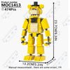 A yellow building block model of a character, measuring 23.7cm tall.