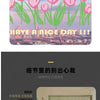 Pink tulip static cling window decals with the text HELLO HAVE A NICE DAY