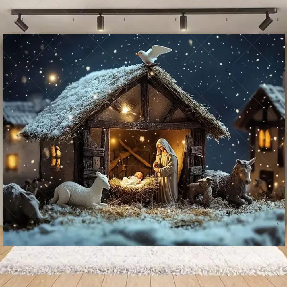 Starry Night Nativity Scene Backdrop for Christmas Celebrations