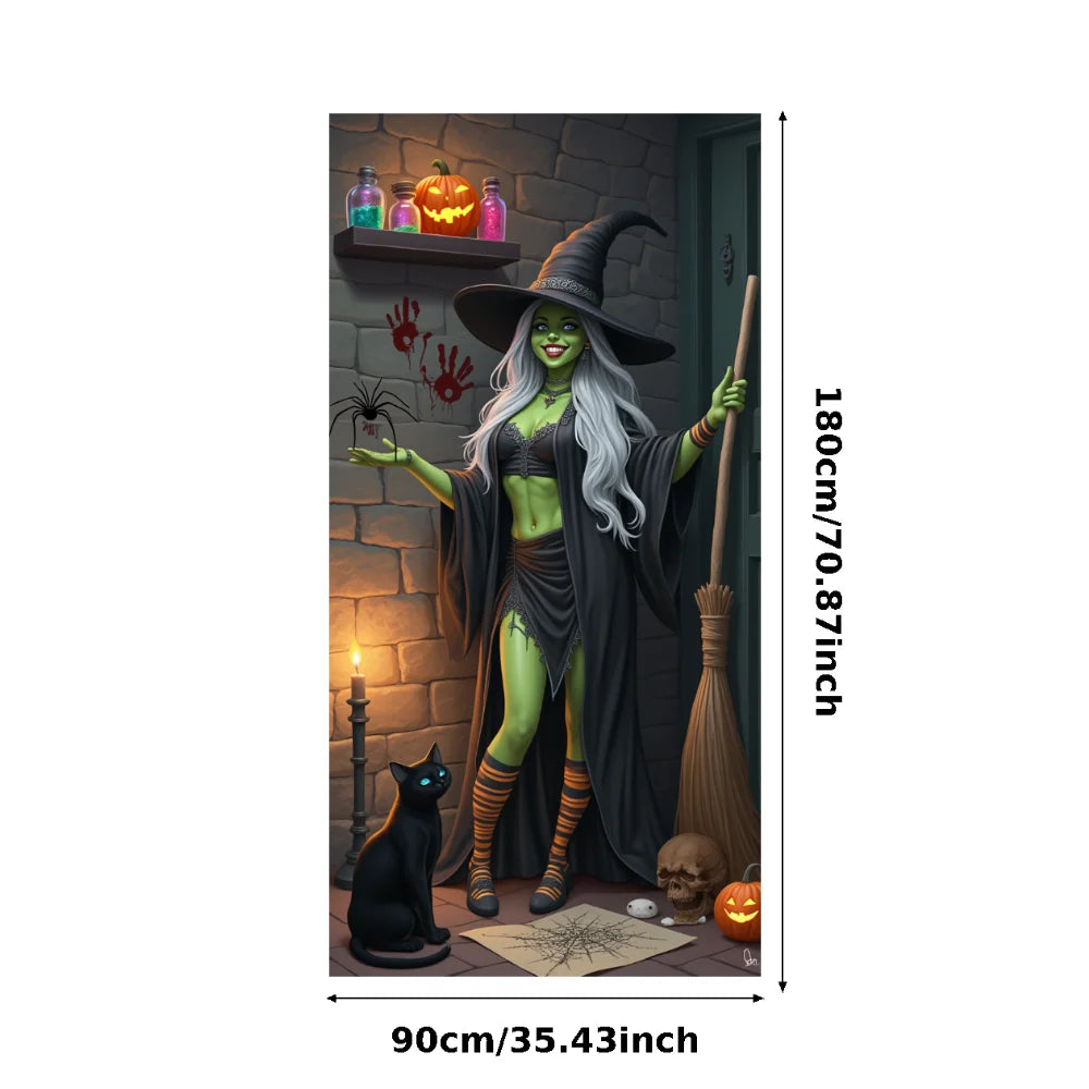 Large Halloween Witch Door Banner with Classic Spooky Design
